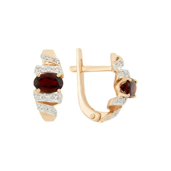 Серьги из золота 585 пробы с гранатами и фианитами, Л 6202 2391 за 33700