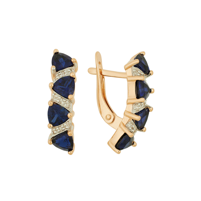 Серьги из золота 585 пробы c бриллиантами и синтетическими сапфирами, Ц О007 1775 за 35040