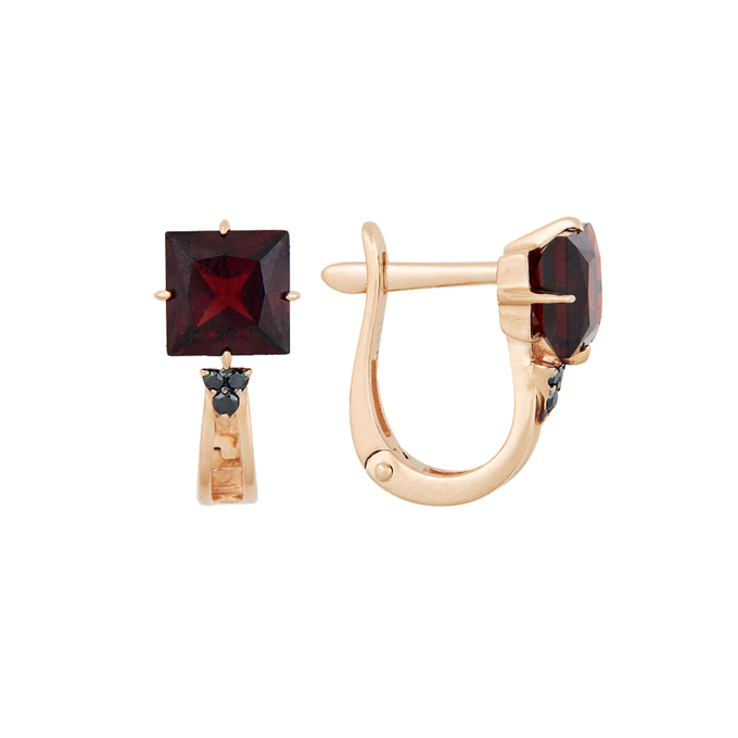 Серьги из золота 585 пробы c гранатами и бриллиантами, Л 1208 4374 за 26800