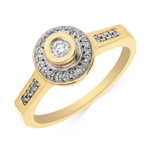 Кольцо из комбинированного золота 500 пробы c 1 бриллиантом и 28 упр. огр. бриллиантами 071654 фото 1