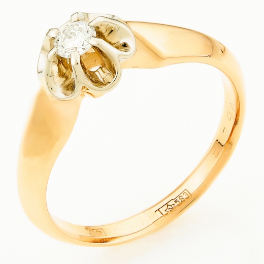 Кольцо из комбинированного золота 583 пробы c 1 бриллиантом Л31105504 фото 1