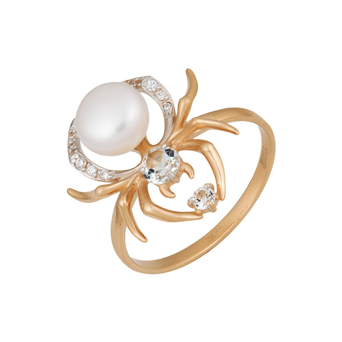 Кольцо из золота 585 пробы c топазами, культивированным жемчугом и фианитами, Л 6002 5950 за 29200