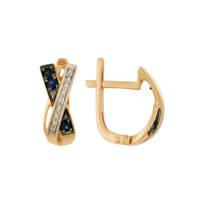 Серьги из золота 585 пробы c сапфирами и бриллиантами, Л 3014 8507 за 24640