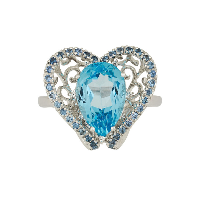 Кольцо из золота 585 пробы c топазом, цветными сапфирами и бриллиантами