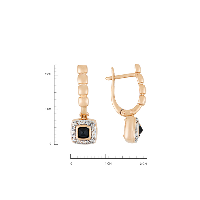 Серьги из золота 585 пробы c 2 ониксами и 32 бриллиантами, Л 2508 4973 за 46800