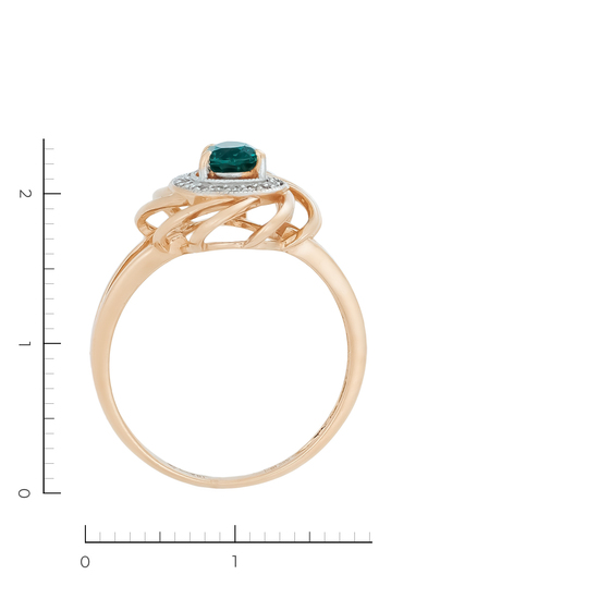 Кольцо из комбинированного золота 585 пробы c 19 бриллиантами и 1 синт. изумрудом, Л54052709 за 18800