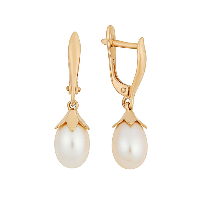 Серьги из золота 585 пробы c культивированным жемчугом, Ц О007 2948 за 34400