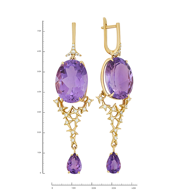 Серьги из золота 750 пробы c аметистами и бриллиантами