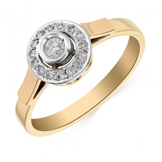 Кольцо из комбинированного золота 585 пробы c 16 бриллиантами 079088 фото 1