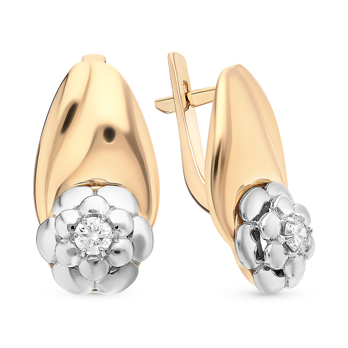 Серьги из золота 585 пробы c 2 бриллиантами