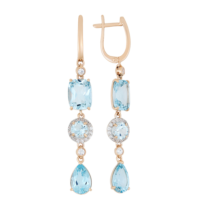 Серьги из золота 585 пробы c 36 фианитами и 6 топазами, К 0000 2381 за 67500