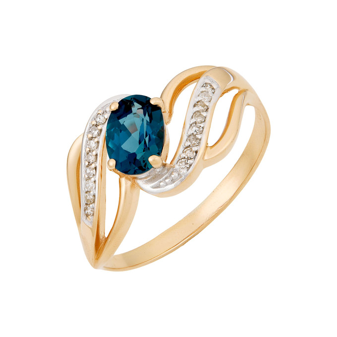 Кольцо из золота 585 пробы c топазом Лондон и бриллиантами, Л 2812 4095 за 41200