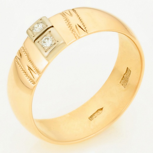 Кольцо из комбинированного золота 583 пробы c 2 бриллиантами Л19108176 фото 1