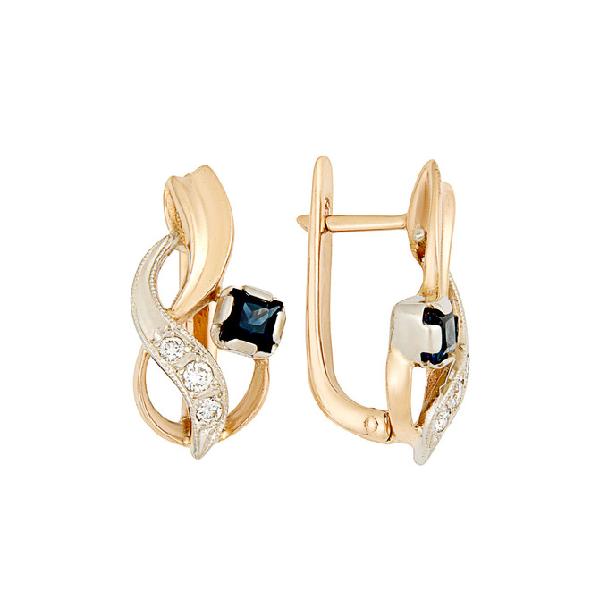 Серьги из золота 585 пробы с сапфирами и бриллиантами, Л 7303 6303 за 74200