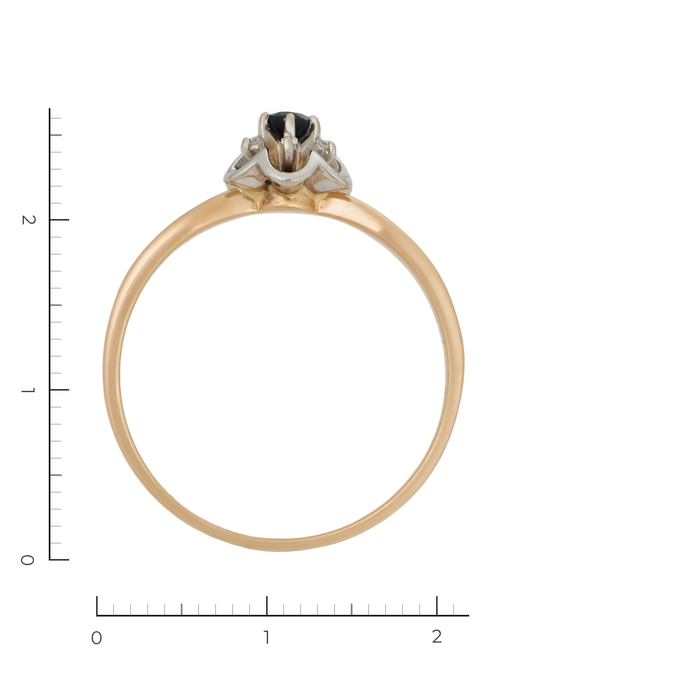 Кольцо из комбинированного золота 585 пробы c 6 бриллиантами и 1 сапфиром, Л 3108 9332 за 37980