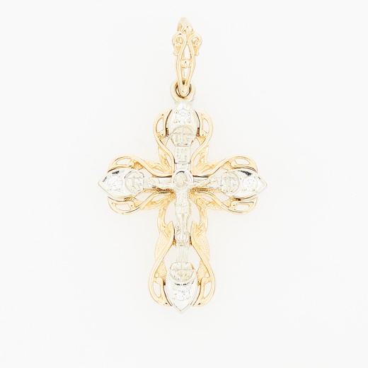 Крестик из комбинированного золота 585 пробы c 4 бриллиантами 125212 фото 1