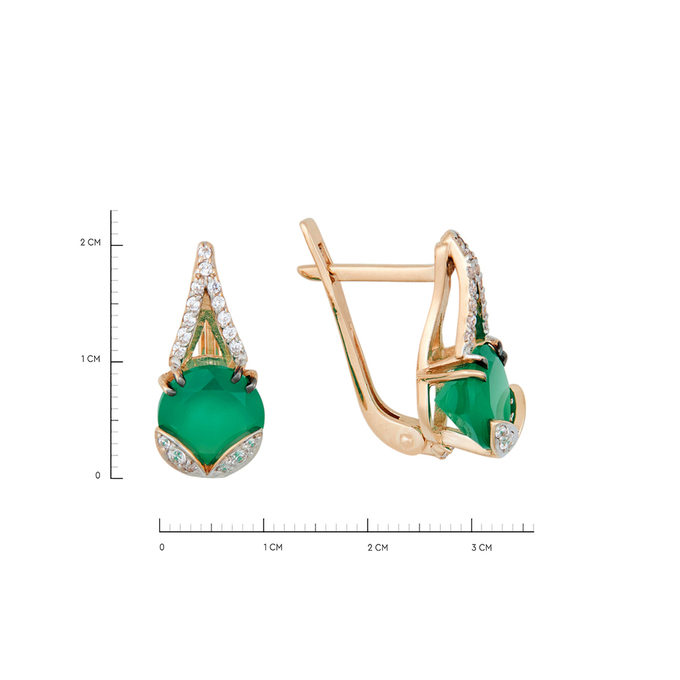 Серьги из золота 585 пробы c хризопразами и фианитами, Л 7302 9884 за 36640