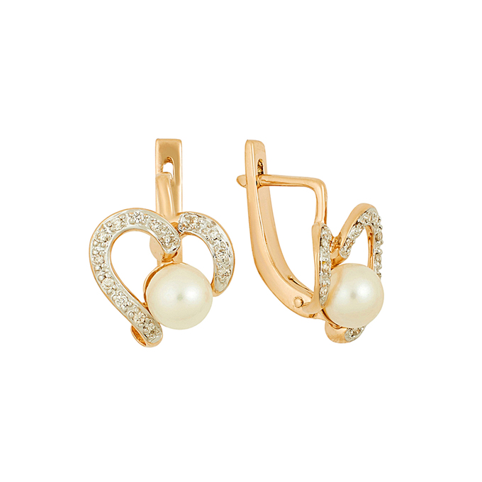 Серьги из золота 585 пробы c бриллиантами и культивированным жемчугом, Ц О007 1811 за 53920