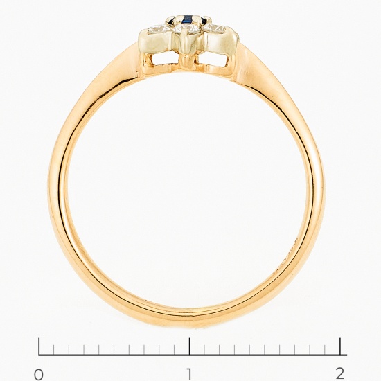 Кольцо из комбинированного золота 585 пробы c 6 бриллиантами и 1 сапфиром, Л45066146 за 12450