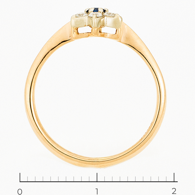 Кольцо из комбинированного золота 585 пробы c 6 бриллиантами и 1 сапфиром