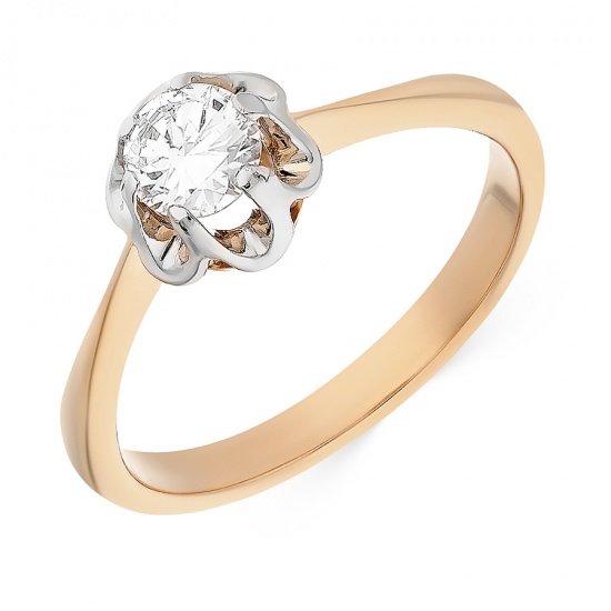 Кольцо из комбинированного золота 583 пробы c 1 бриллиантом, Л32045941 за 80070