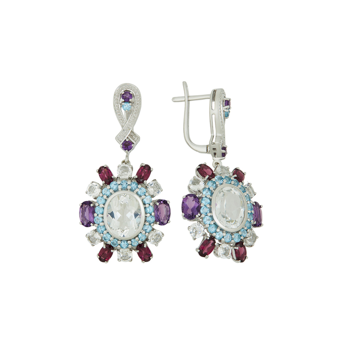 Серьги из золота 585 пробы c топазами, аметистами и родолитами, Л 2810 9362 за 124000