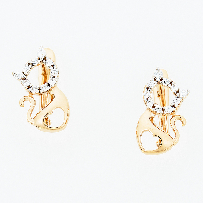 Серьги из красного золота 585 пробы c фианитами