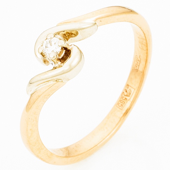 Кольцо из комбинированного золота 585 пробы c 1 бриллиантом, Л70003343 за 15540