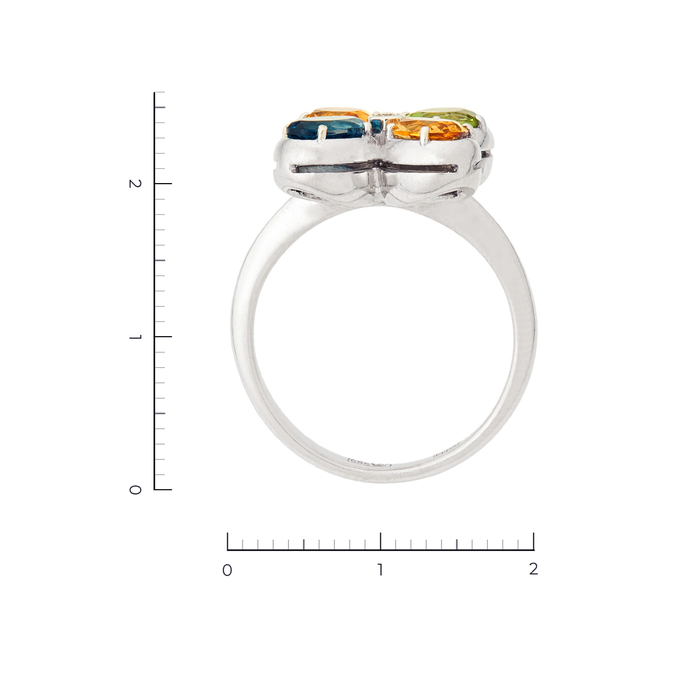 Кольцо из белого золота 585 пробы c 1 бриллиантом и 1 хризолитом и 2 цитринами и 1 топазом Лондон, Л 6700 1903 за 34900