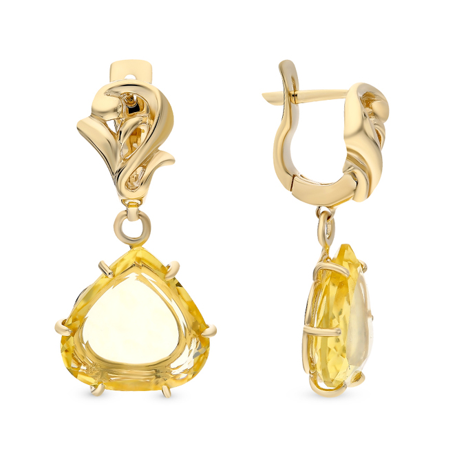 Серьги золото, 585, 3 к.,7,61 гр. (чистый вес 6,458 гр.); 2 Цитрин вес 15,22 ct