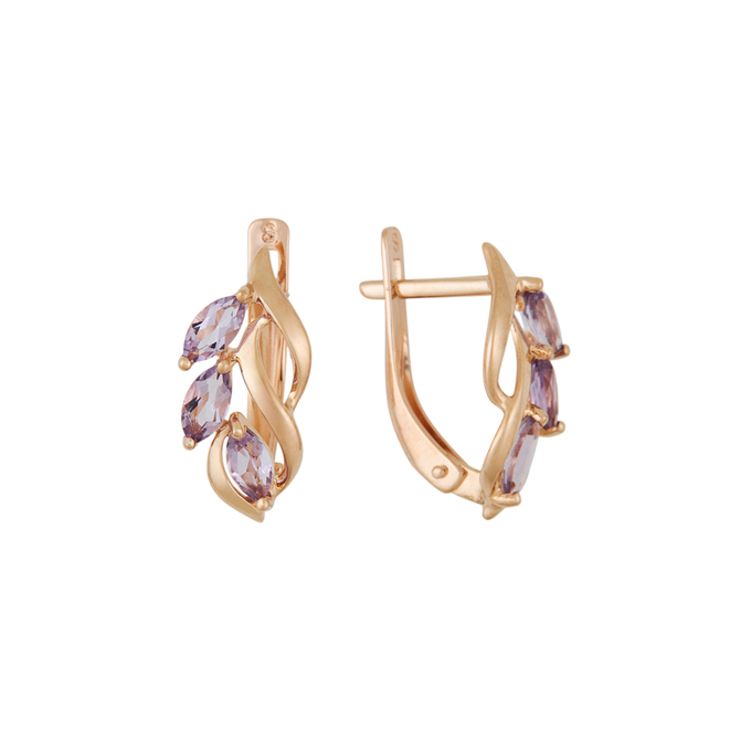 Серьги из золота 585 пробы c аметистами, Л 2010 5214 за 19520