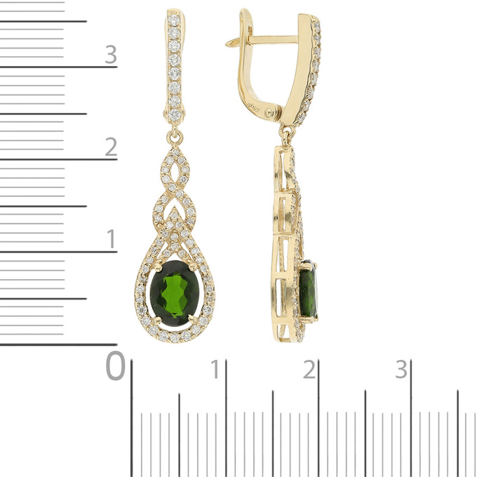 Серьги из желтого золота 585 пробы c 110 бриллиантами и 2 диопсидами