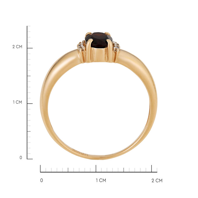 Кольцо из золота 585 пробы c гранатом и фианитами