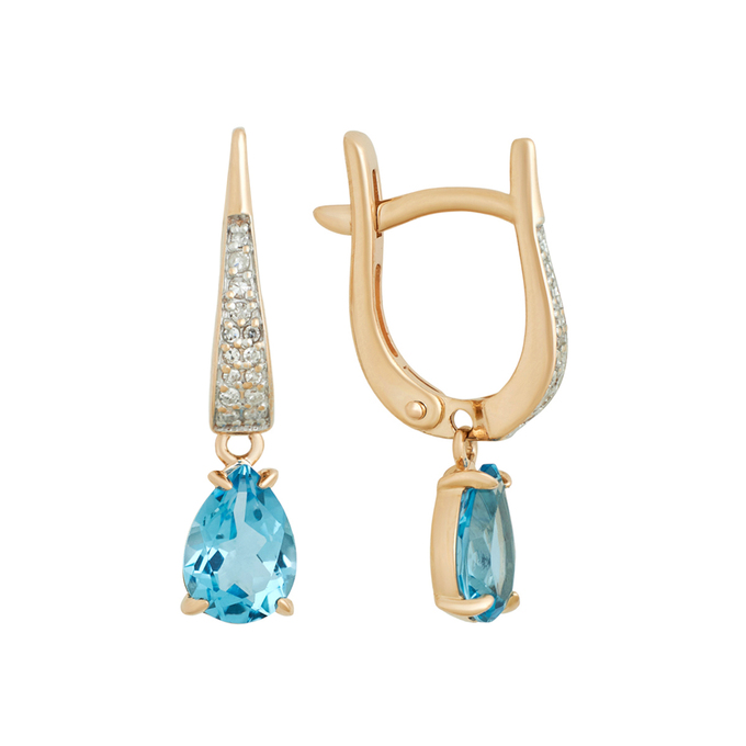 Серьги из золота 585 пробы c топазами и бриллиантами