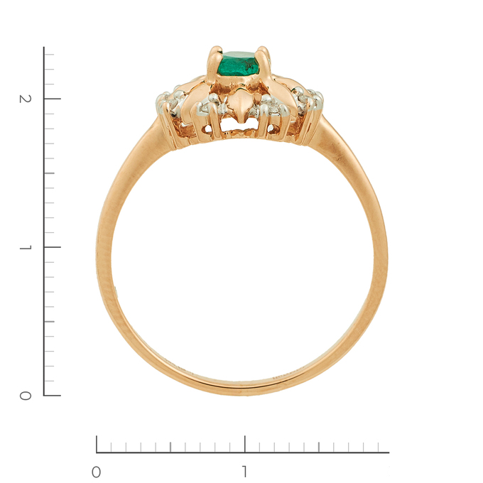Кольцо из комбинированного золота 585 пробы c 8 бриллиантами и 1 изумрудом, Л 6602 0332 за 25830