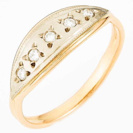 Кольцо из комбинированного золота 585 пробы c 5 бриллиантами, Л29120426 за 18 800 ₽