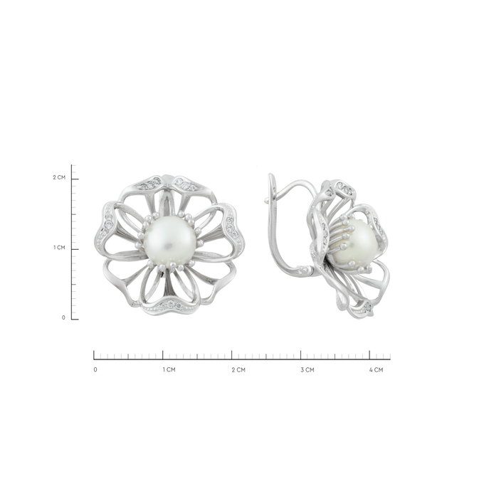 Серьги из золота 585 пробы c культивированным жемчугом и фианитами, Л 2011 0514 за 103440