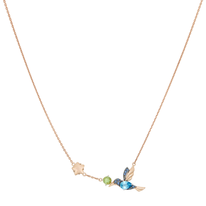 Колье из золота 585 пробы c топазом, хризолитом и синтетическими камнями, Л 2811 6950 за 34240