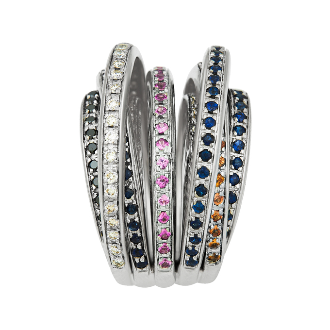 Кольцо из золота 750 пробы c бриллиантами, сапфирами, рубинами и цветными сапфирами, Л 0911 2336 за 250000