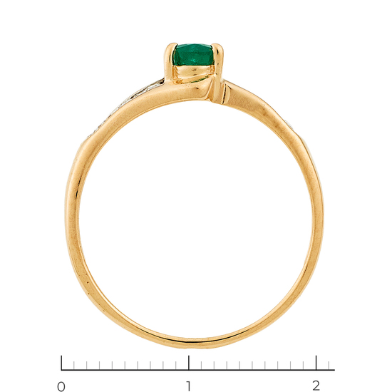 Кольцо из комбинированного золота 585 пробы c 6 бриллиантами и 1 изумрудом, Л31122461 за 22800