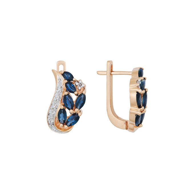Серьги из золота 585 пробы c сапфирами и бриллиантами, Л 2810 8842 за 80500