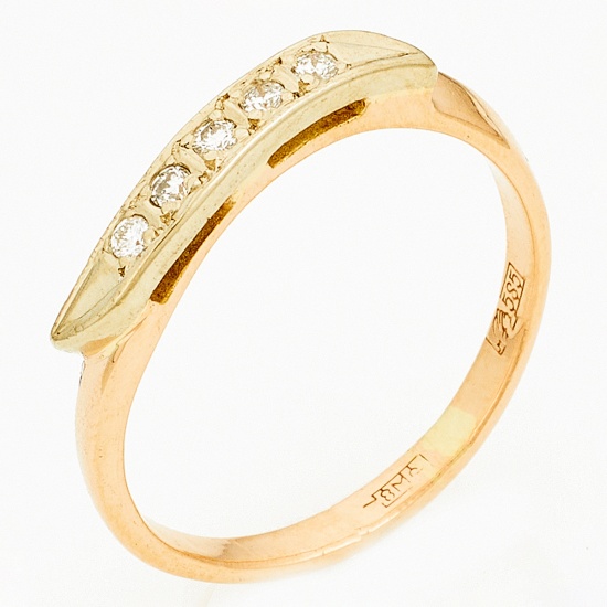 Кольцо из комбинированного золота 585 пробы c 5 бриллиантами, Л22112949 за 10740