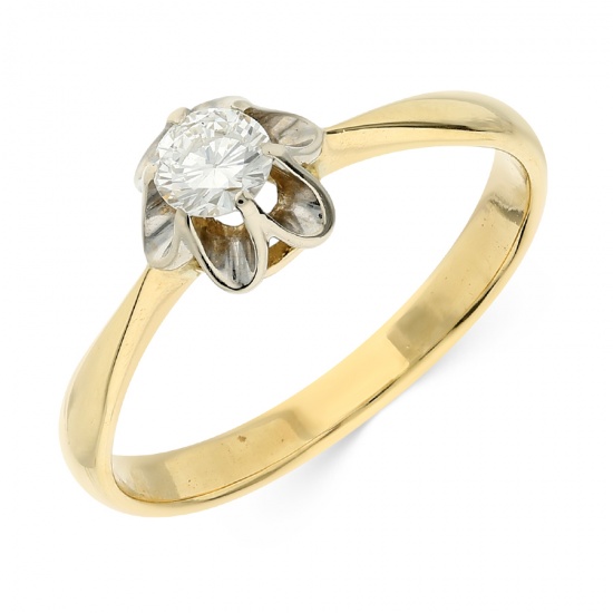 Кольцо из комбинированного золота 750 пробы c 1 бриллиантом, Л36001634 за 69000