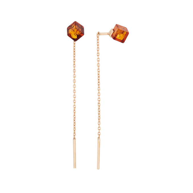 Серьги из золота 585 пробы c янтарём