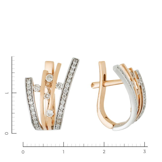 Серьги из комбинированного золота 585 пробы c 62 бриллиантами