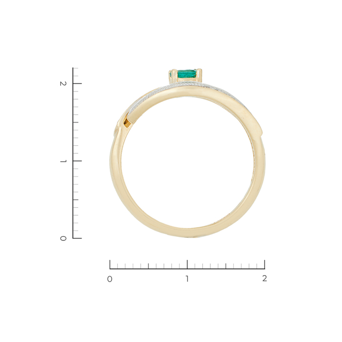 Кольцо из комбинированного золота 585 пробы c 14 бриллиантами и 1 изумрудом, Л 2315 9849 за 26530