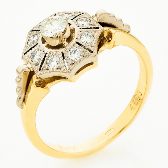 Кольцо из комбинированного золота 750 пробы c 9 бриллиантами, Л48019699 за 74 340 ₽