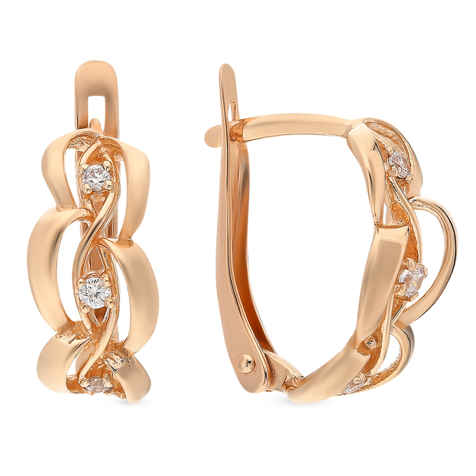 Серьги из красного золота 585 пробы c фианитами