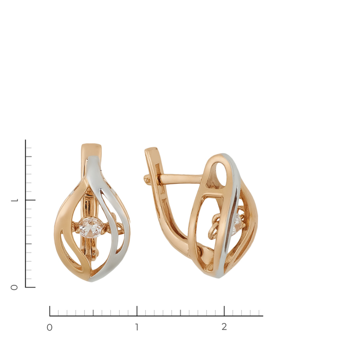 Серьги из комбинированного золота 585 пробы c 2 фианитами