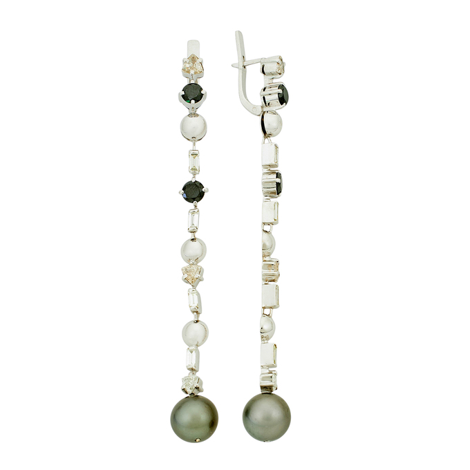 Серьги из золота 750 пробы c бриллиантами и культивированным жемчугом, Л 1116 6626 за 390000